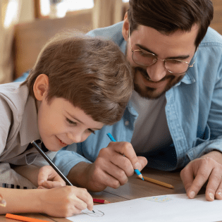 child and adult writing