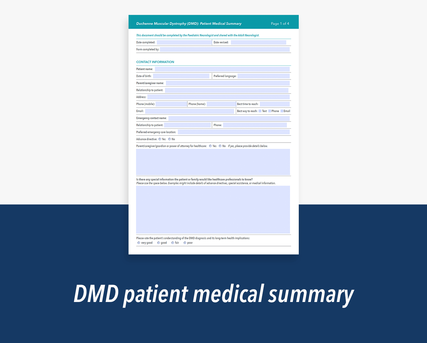 Image showing the front cover of the patient medical summary booklet